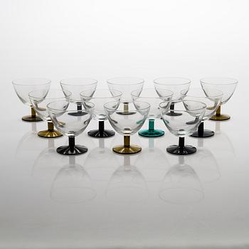 Saara Hopea, A set of 12 mid 1900s cocktail glasses, model 2126, Nuutajärvi Notsjö, Finland.