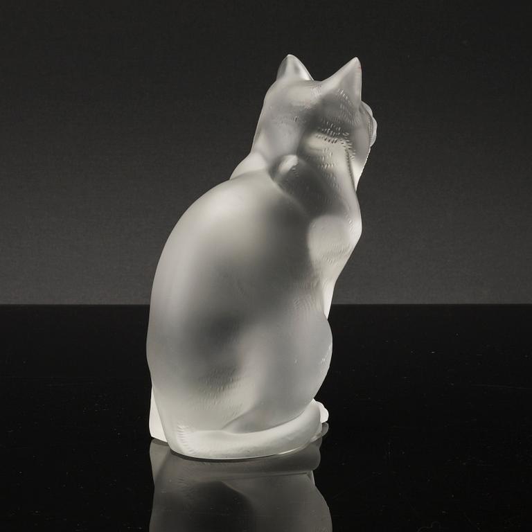 RENÉ LALIQUE, a moulded glass cat, latter part of the 20thC, signed Lalique France.
