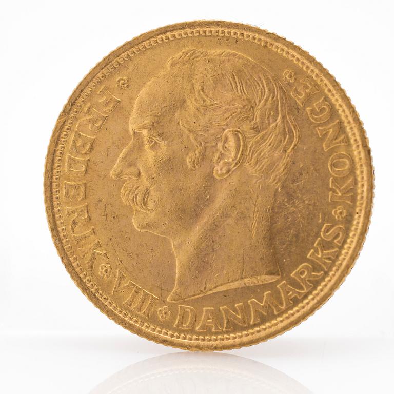 Gold coin Denmark, Frederik VIII 20 crowns, 1911.