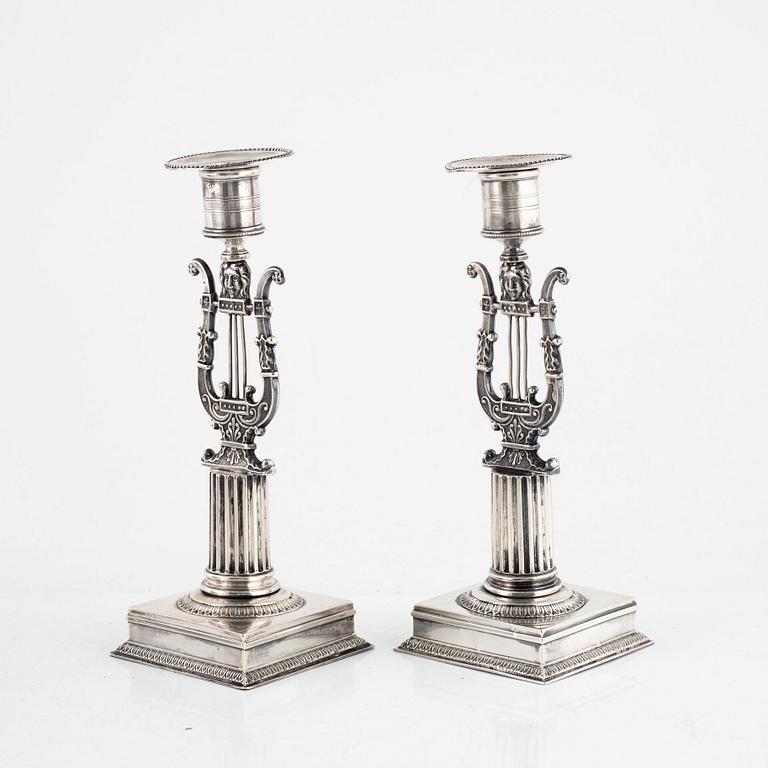 A pair of Swedish silver candlesticks, mark of Adolf Zethelius, Stockholm, 1821.