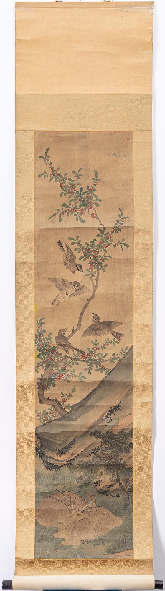 Unidentified artist, deer and birds in a blooming landscape, late Qing dynasty after earlier masters.