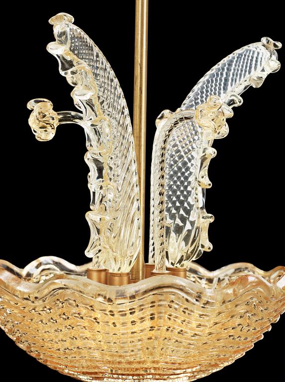 TAKLAMPA, glas, Carl Fagerlund, Orrefors. 1940/50-tal, h ca 39 diam 30.