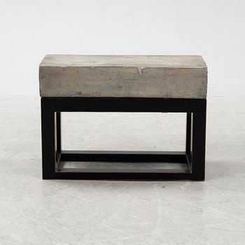 A concrete and wood sidetable/bench, Walles & Walles.