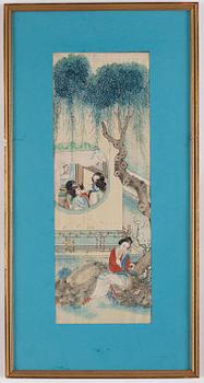 A group of seven Chinese paintings on silk by anonymous artist, Qing dynasty, 19th century.