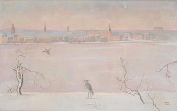 Einar Jolin, Winter in Stockholm. Signed Jolin and dated 1965. Canvas 73 x 116 cm. A certifi...
