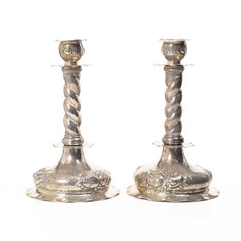 C.G. Hallberg, Candlesticks, a pair, Baroque style, silver, Stockholm 1932.