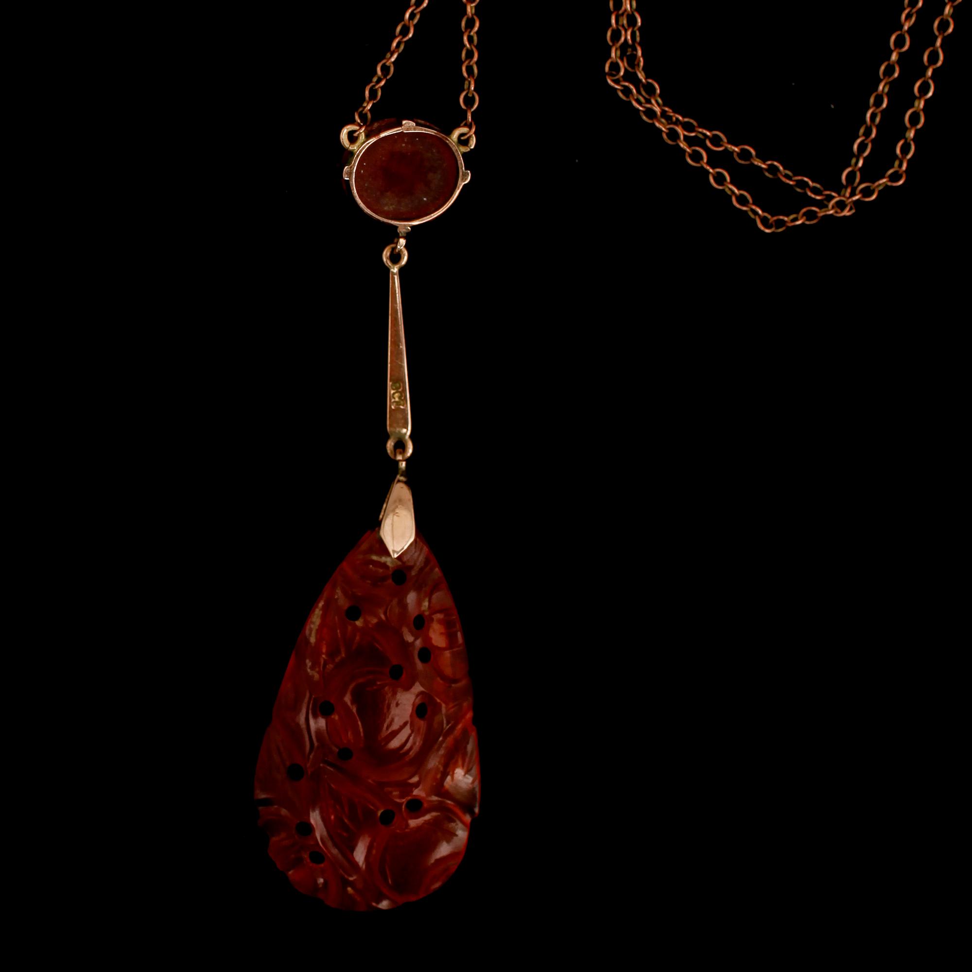 COLLIER, 9 k, med karneol.