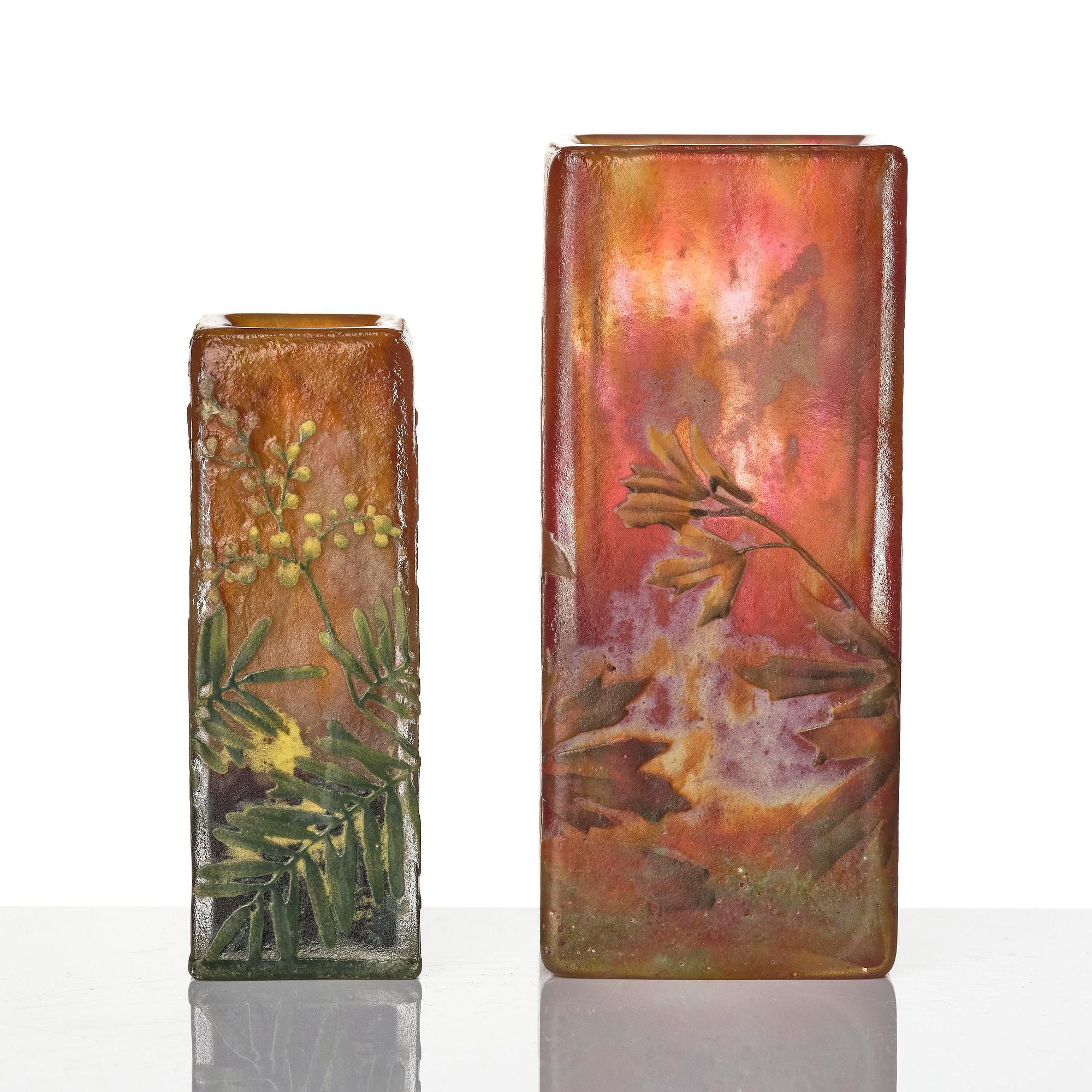 Daum Frères, a set of two Art Nouveau cameo glass vases, Nancy, France.