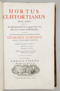 BOK, "Hortus Cliffortianus", Carl von Linné, Amsterdam 1737.