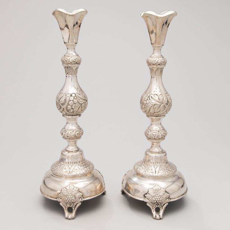 Pair of  neo rococo silver candlesticks, maker's mark FG, Warzaw, 1880s-90s.