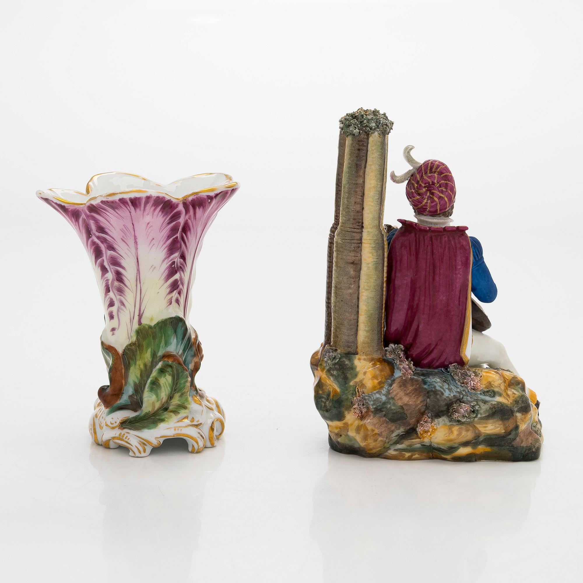 A mid-19th century porcelain vase, Miklashevskij porcelain factory, and a figurine, unknown manufacturer.