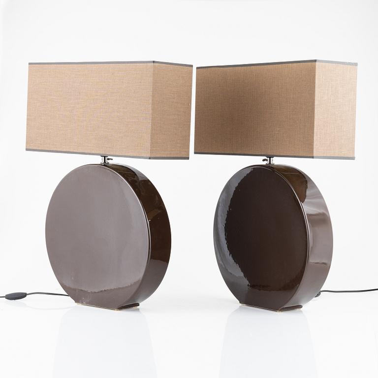 A pair of ceramic table lights, Faïencerie de Charolles, France.