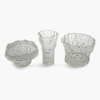 Tapio Wirkkala, a set of three glass vases, Iittala 1960s/70s.