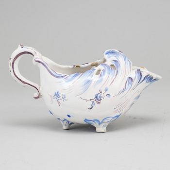 A Swedish Marieberg faience sauce boat, 18th Century.