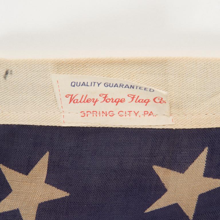 An American flag from Valley Forge Flag Co, Spring City PA, 1940's/50's.