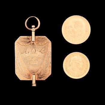 PARTI GULD, 3st, bland annat Pehr Gerorg Fröberg, Norrtälje, verksam 1840-1862. Tot vikt 7g.