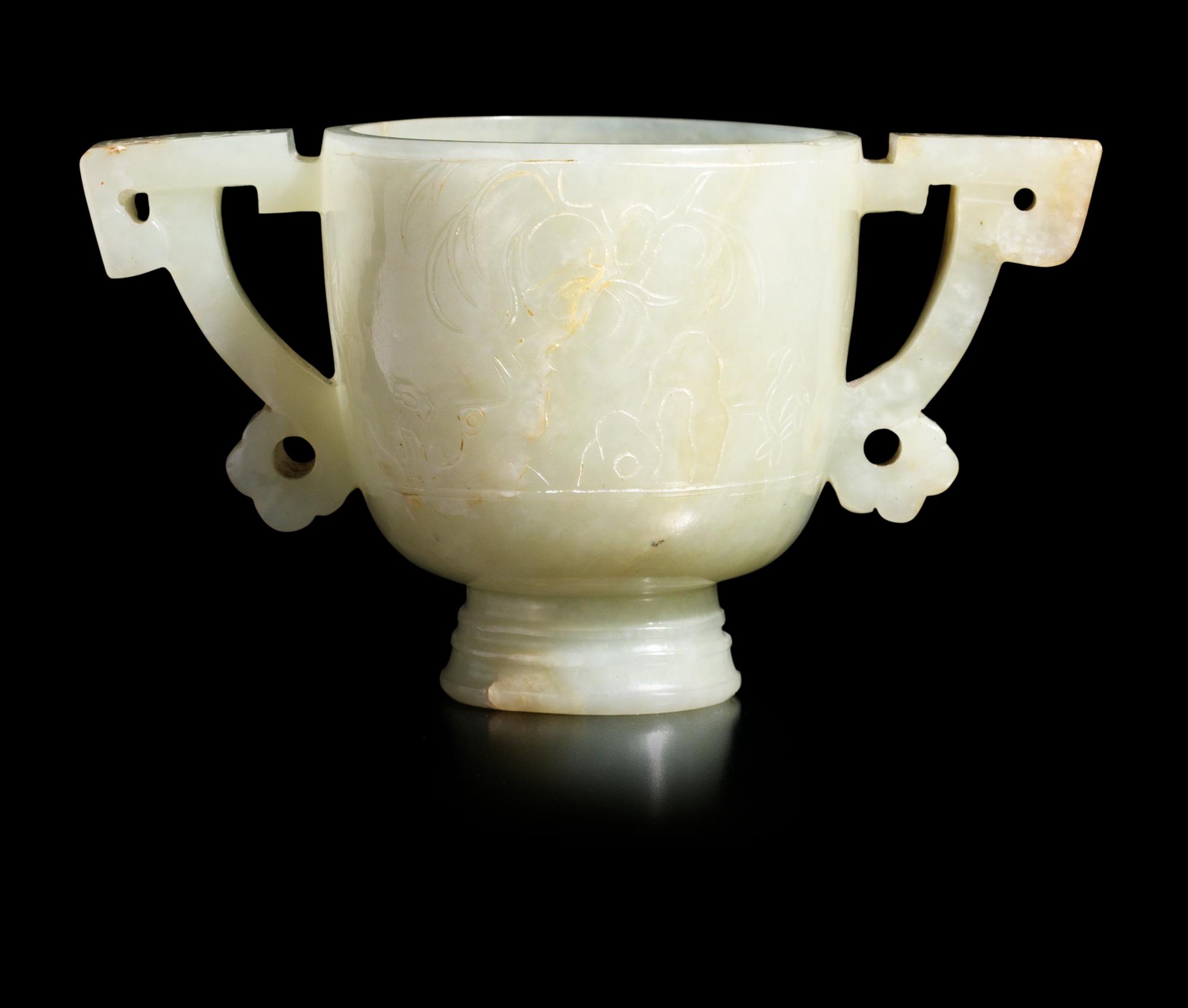 A 20th cent firts half Chinese nefrit libation cup.