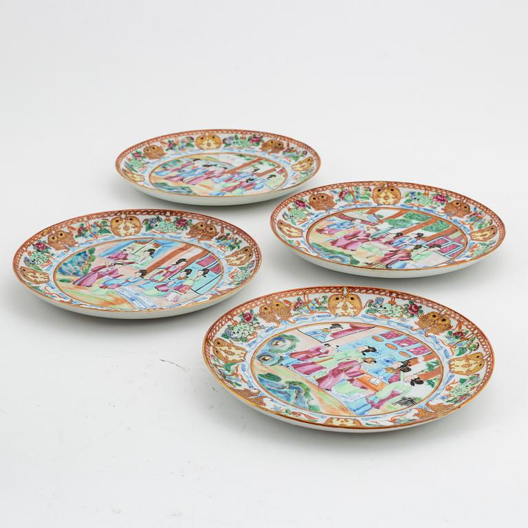 A set of four famille rose Canton dishes, Qing dynasty, 19th Century.