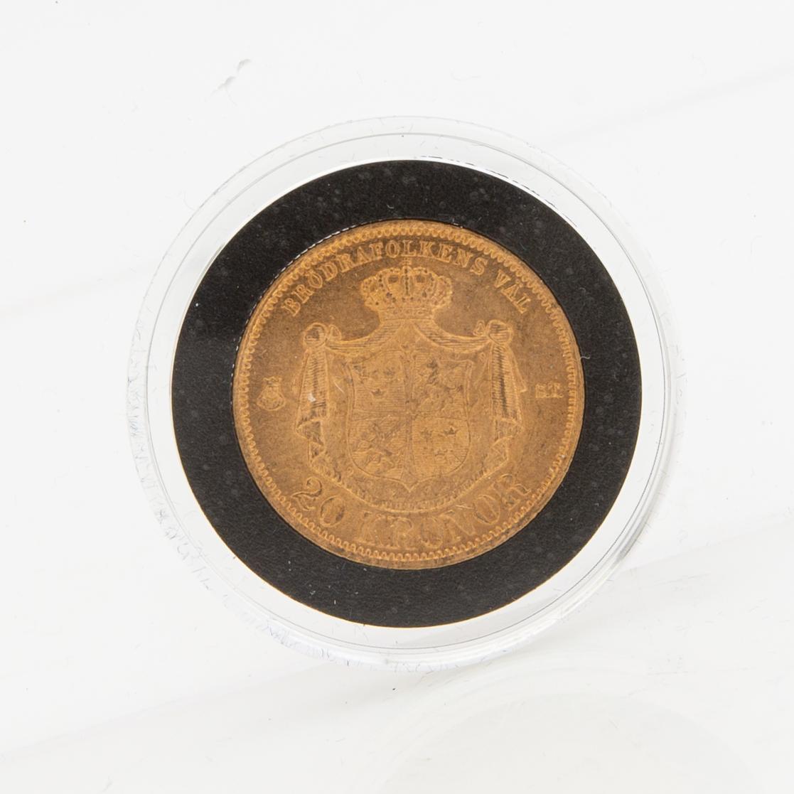 Gold coin Sweden, Oscar II 20 kr, 1876.