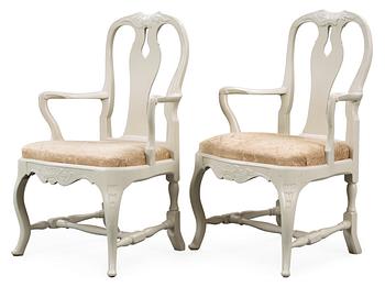554. A pair of Swedish 18th Cenury Rococo armchairs.
