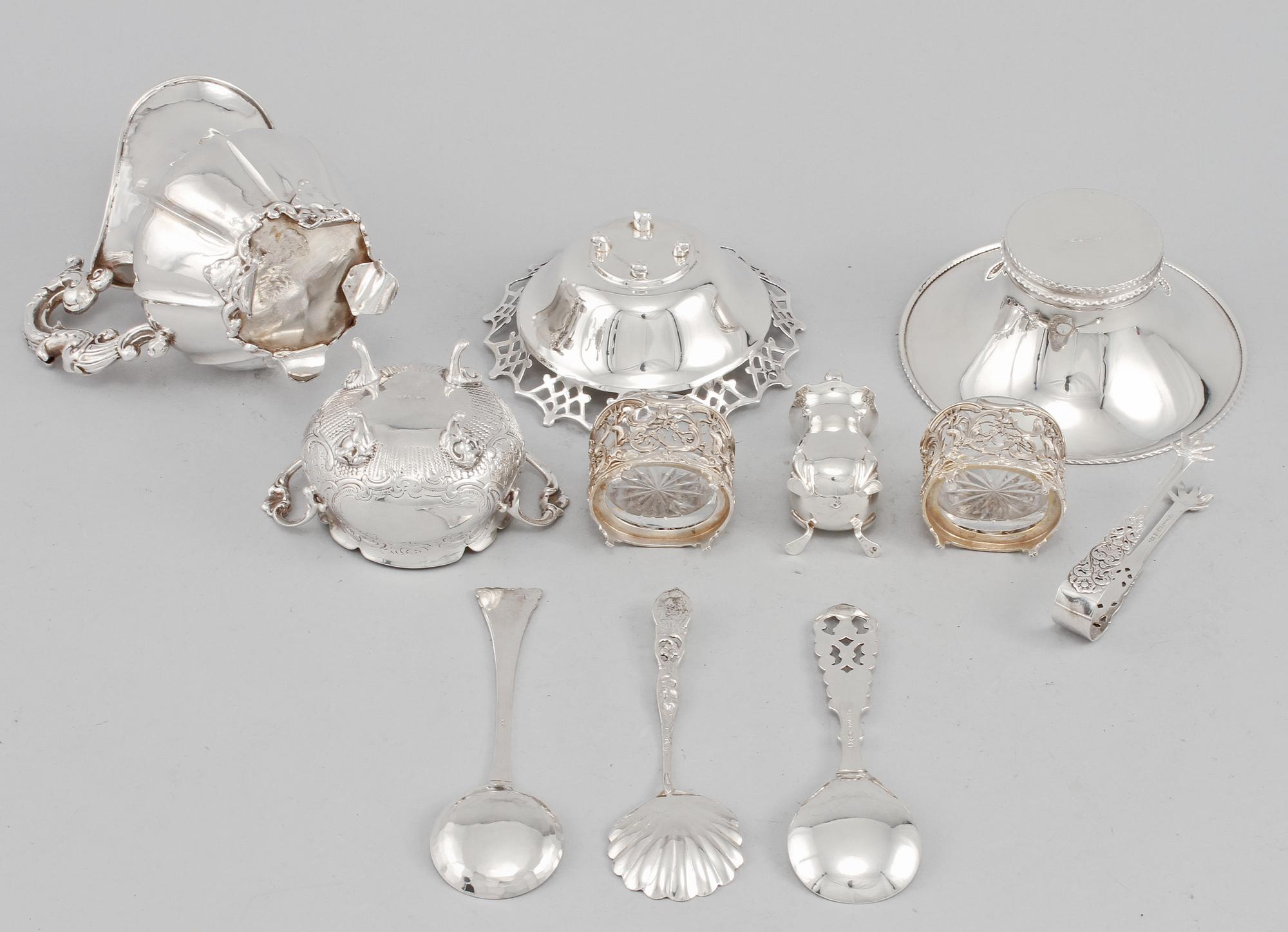 PARTI SILVER, 11 delar, 1800/1900-tal, vikt 530 g.