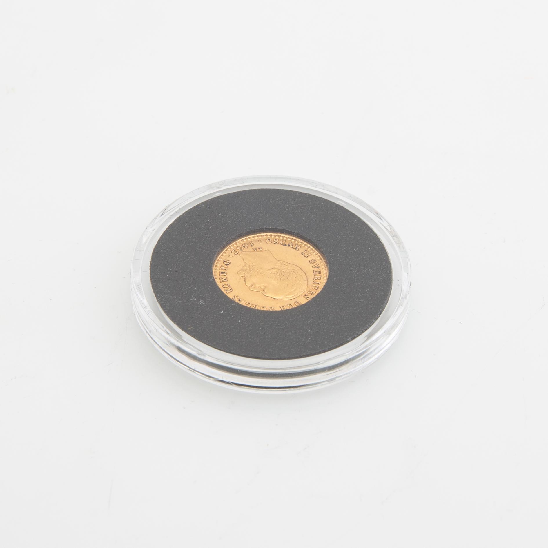 Gold coin Sweden, Oscar II 5 kr, 1882.