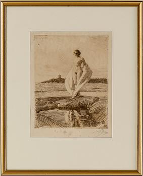 ANDERS ZORN, etsning, "Svanen", utförd 1915, signerad med blyerts.