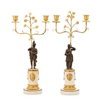 501. A pair of late Gustavian circa 1800 two-light candelabra.