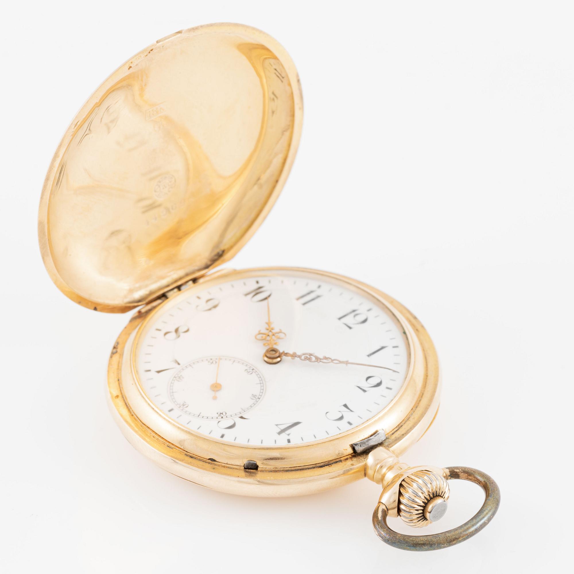 IWC, pocket watch, hunter, 18K gold, 52 mm.
