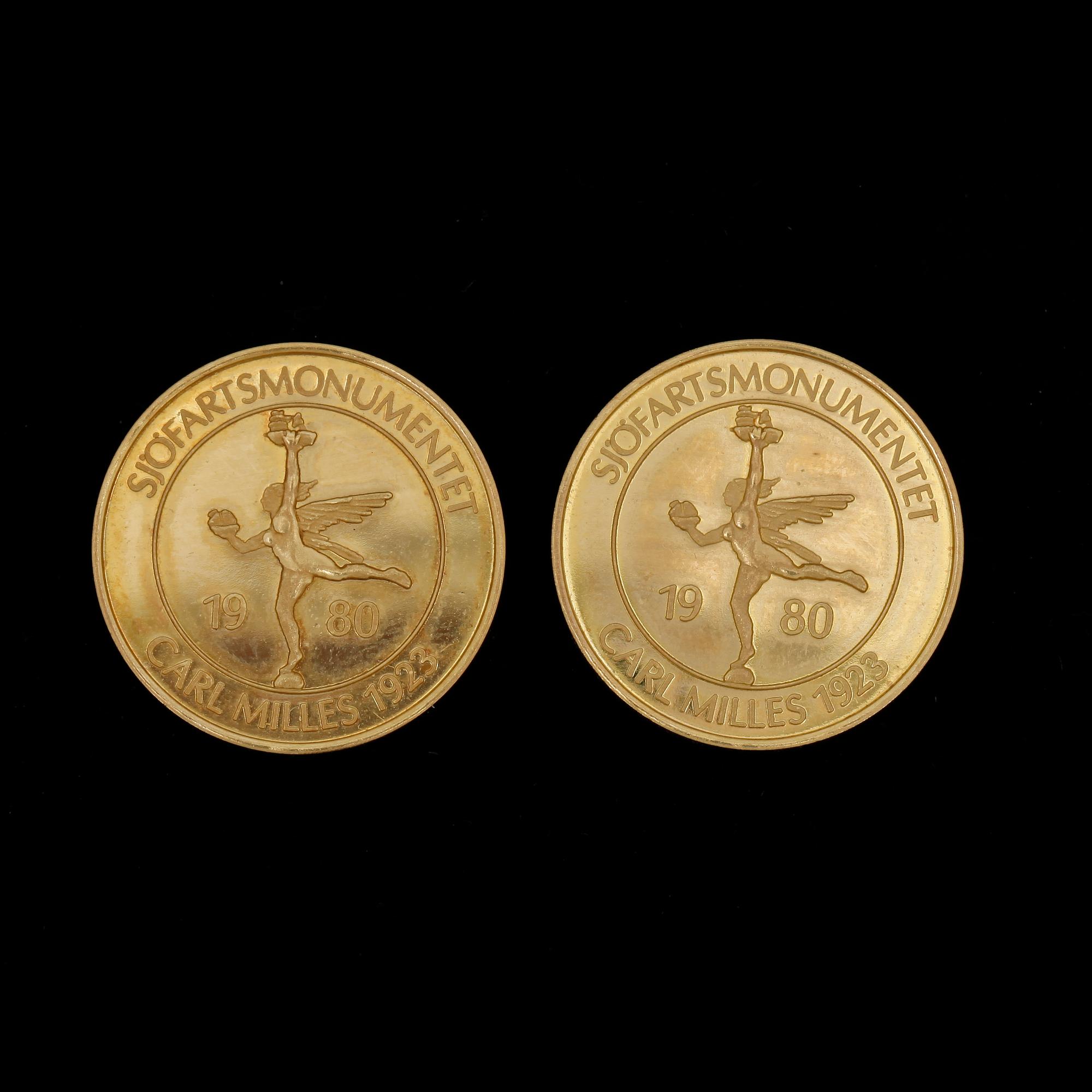 GULDMYNT, 2 st, Helsingborgs Stadsmynt, 18 K. Tot vikt 20 gram.