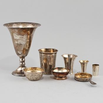 PARTI SILVER, 7 delar, Sverige samt Finland, 1800-talets slut samt 1900-talets första hälft. Total vikt 448 gram.