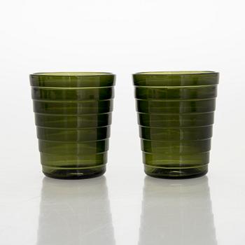 Aino Aalto, juomalaseja, 6 kpl, sekä lautasia, 6 kpl, "Bölgeblick", Karhulan lasitehdas 1930-luku.