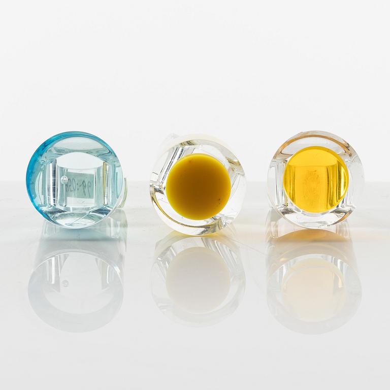 Siv Lagerström, rings, three pieces, acrylic plastic. Engraved works from the 1970s.