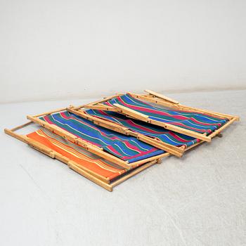 Four collapsible birch deck chairs, mid-late 20th Century.