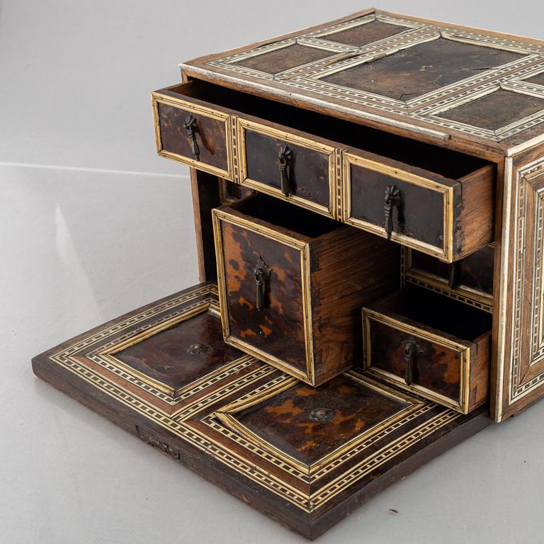 A Spanish colonial bone and tortoise inlayed writing-box, circa 1700.