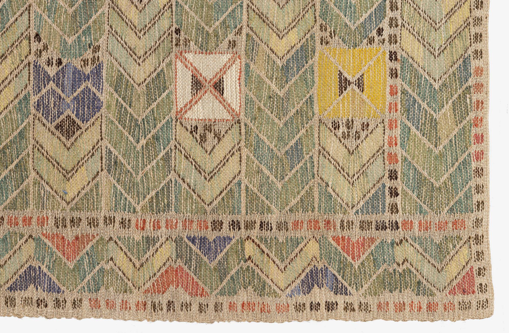 Märta Måås-Fjetterström, draperi, "Rågen", inplock på linnebotten, ca 246 x 147 cm, signerad MMF.