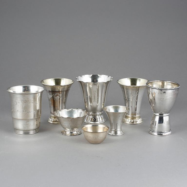 PARTI SILVERFÖREMÅL, 9 st, bla K. Anderson, 1900-tal. Tot ca 503 gram.