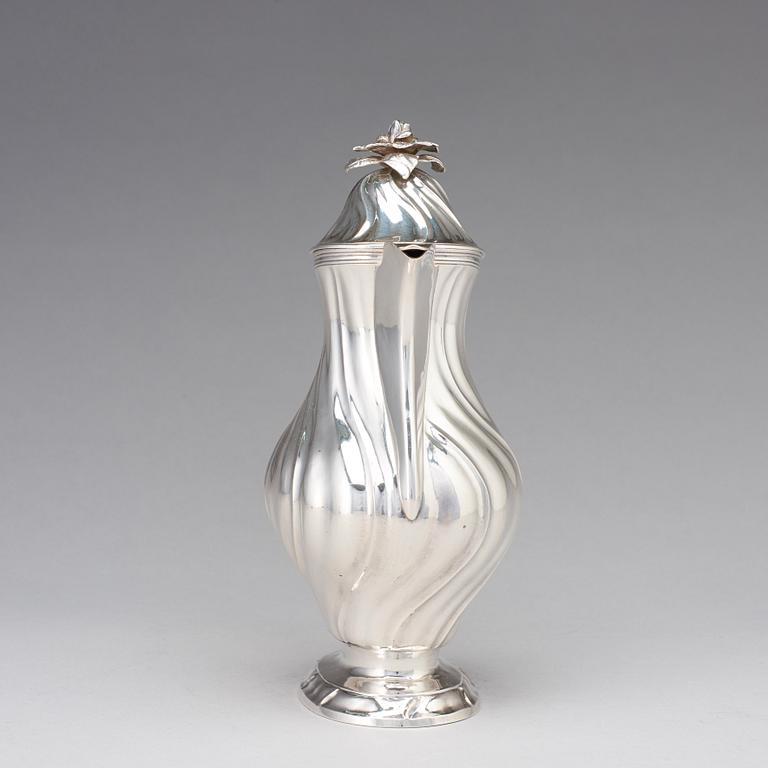 A Swedish 18th century rococo silver coffee-pot, maker's mark of Jacob Lampa, Stockholm 1770.