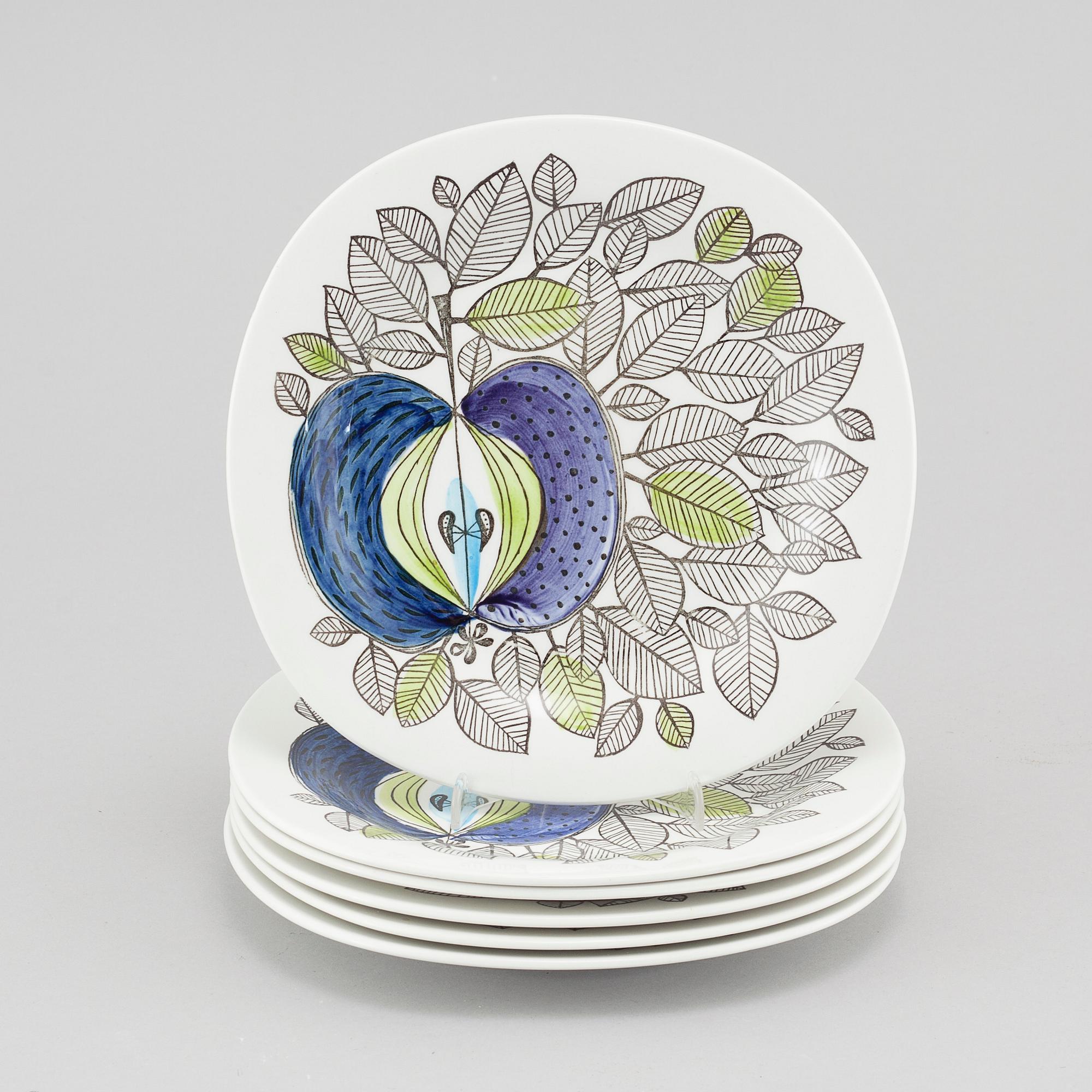 Six "Eden" porcelain plates, designed by Sigrid Richter for Rörstrand, 20th century.