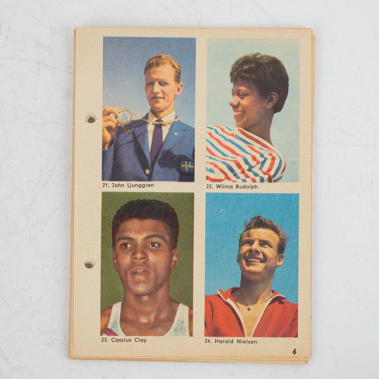 Idolkort, "Sportens stjärnor", bl a Cassius Clay, Nacka Skoglund mfl Hemmets Journal, 1960-tal.