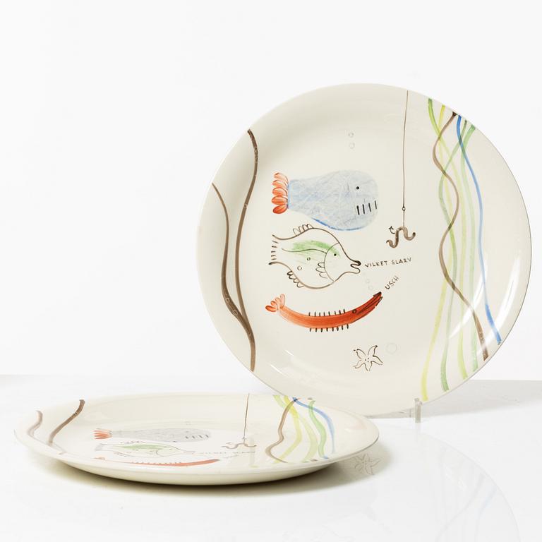 Stig Lindberg, plates 9 pcs, "Löja", Gustavsberg 1948-62.