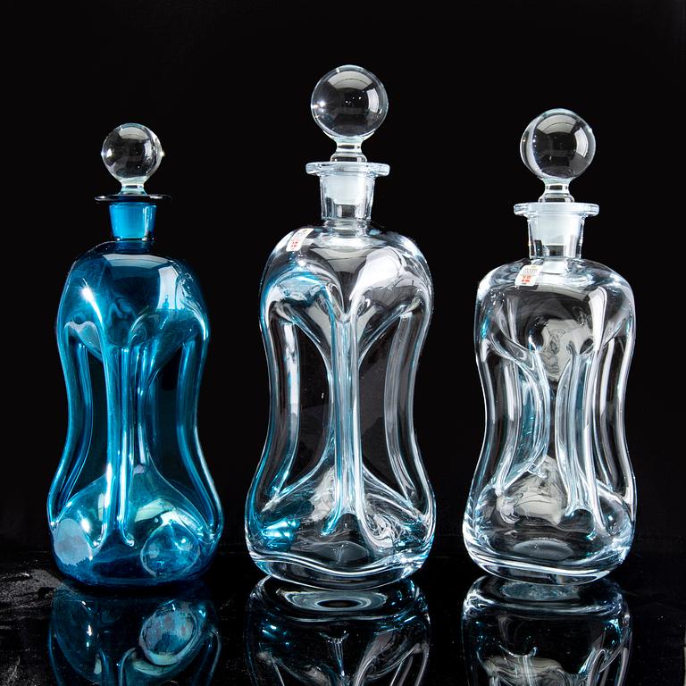Holmegaard, karaffer/kluckflaskor 6 st 1900-talets slut glas.