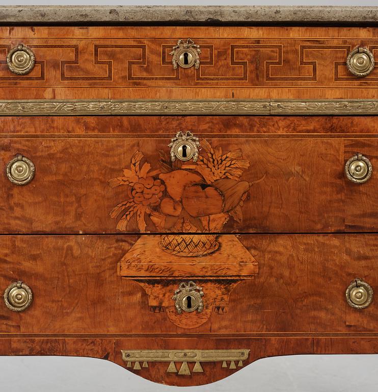 A Gustavian marquetry and gilt brass-mounted commode by J. Neijber (master 1768).