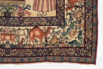 An antique Kerman Raver rug, South Persia, signed c. 238 x 143 cm.