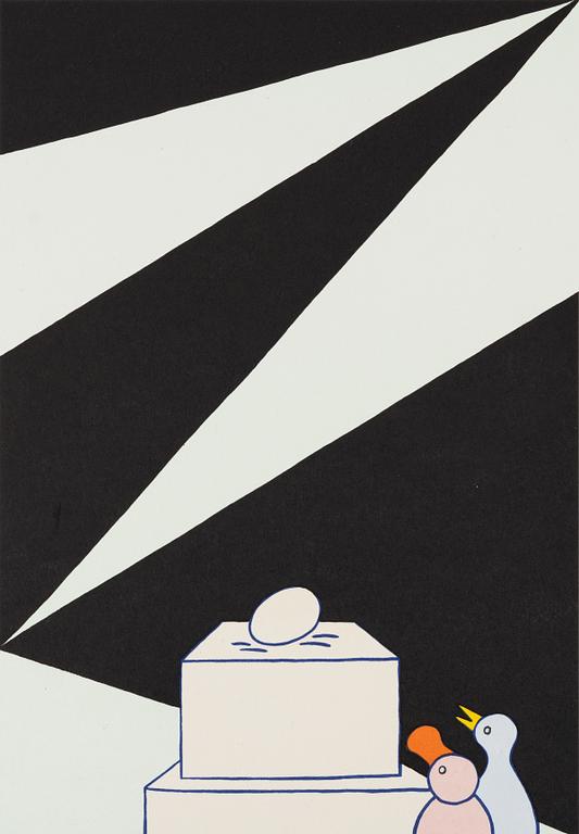 Marie-Louise Ekman, "Ett ägg-monument, två småfåglar och en Olle Baertling-målning. Ur mappen "Monument 1981-2021".