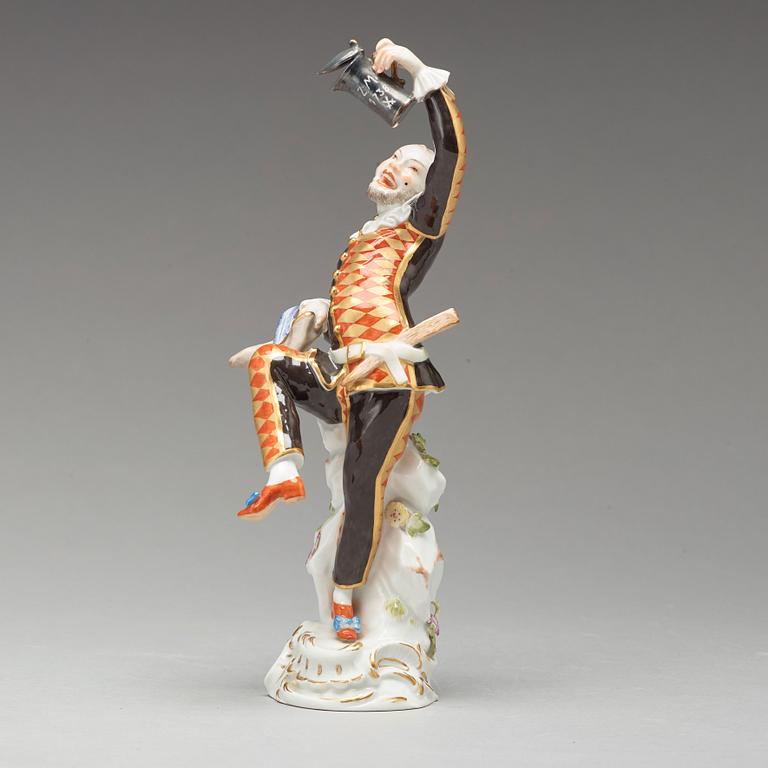 A Meissen figure of 'Harlequin with a beer tankard', Germany, late 20th Century.