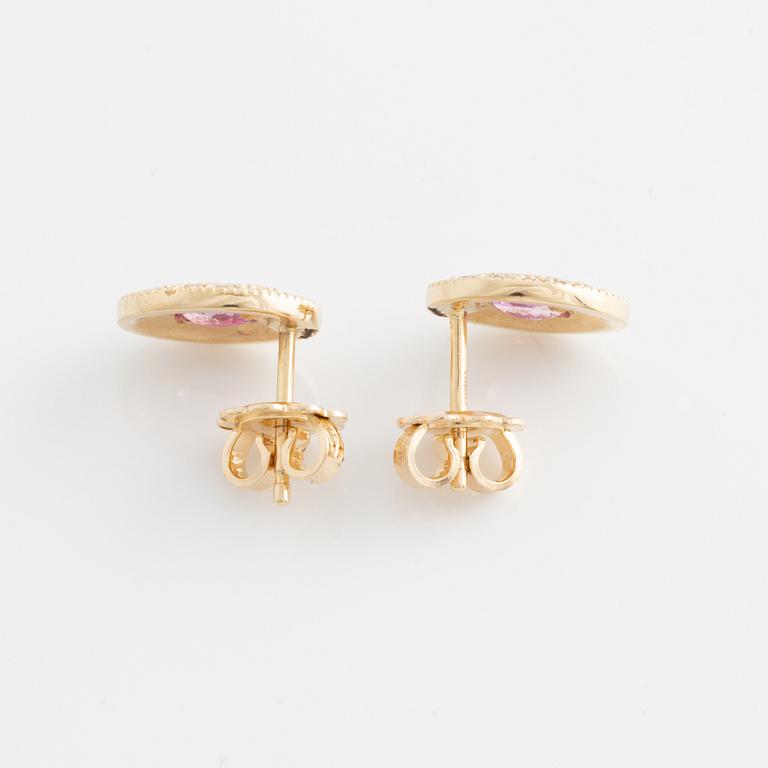 Earrings with pink sapphires and brilliant-cut diamonds.