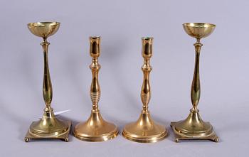 LJUSSTAKAR, 2 par, mässing, 1900-tal.