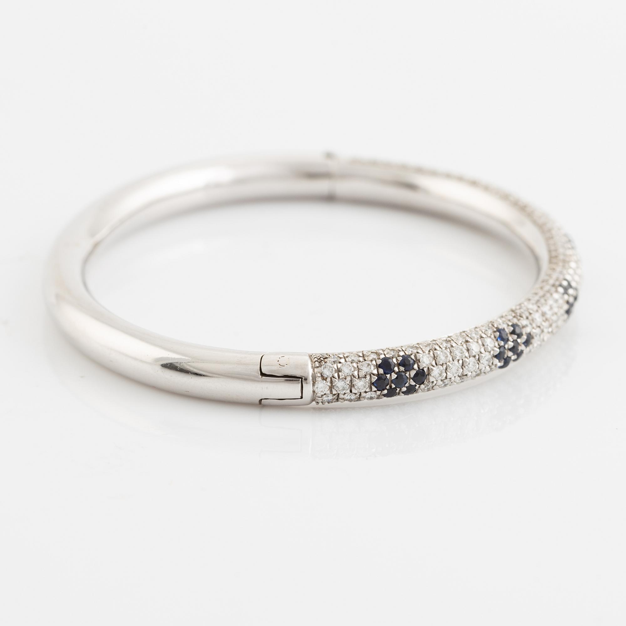 Sapphire and brilliant cut diamond bangle.