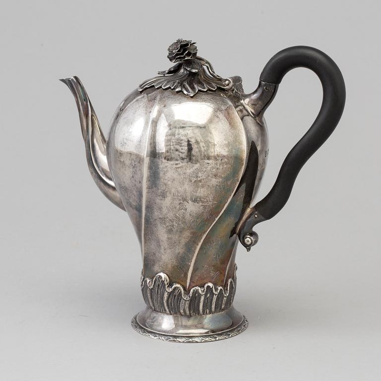 A bulbous silver coffeepot maker's mark Charles Stuart Harris, London, 1893.